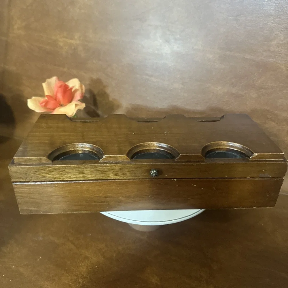 Vintage Wood Wooden Jewelry Box Gold Yellow Velvet Lined 12X5X3